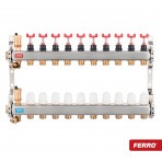 Distribuitor cu 10 cai 1'' inox Ferro cu debitmetre + racord 16x2mm
