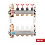 Distribuitor cu 4 cai 1'' inox Ferro cu debitmetre + racord 16x2mm