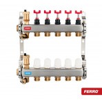 Distribuitor cu 5 cai 1'' inox Ferro cu debitmetre + racord 16x2mm