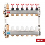 Distribuitor cu 6 cai 1'' inox Ferro cu debitmetre + racord 16x2mm