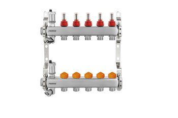 Distribuitor cu 8 cai 1'' inox Ferro cu debitmetre + racord 16x2mm