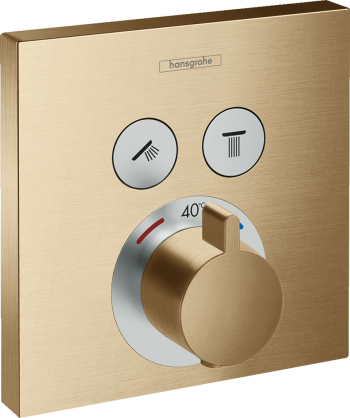 Baterie dus termostatata incastrata Hansgrohe, 2 iesiri bronz periat